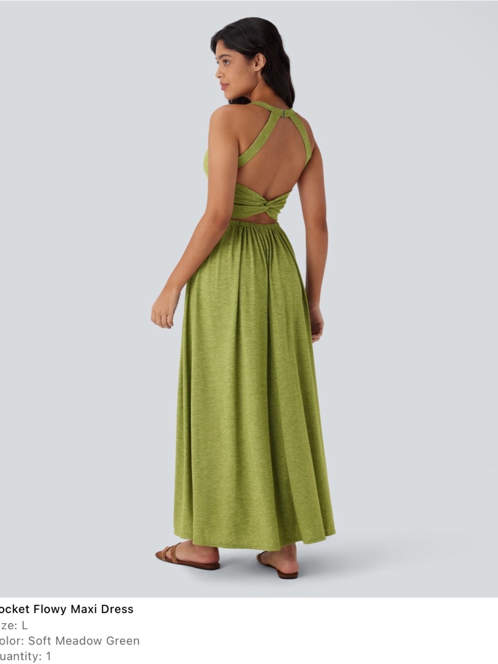 HALARA Soft Meadow Green Open-Back Flowy Maxi Dress